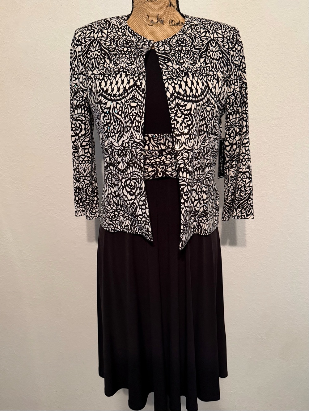 Jessica Howard Womens Jacket Dress Set in black and white 4p